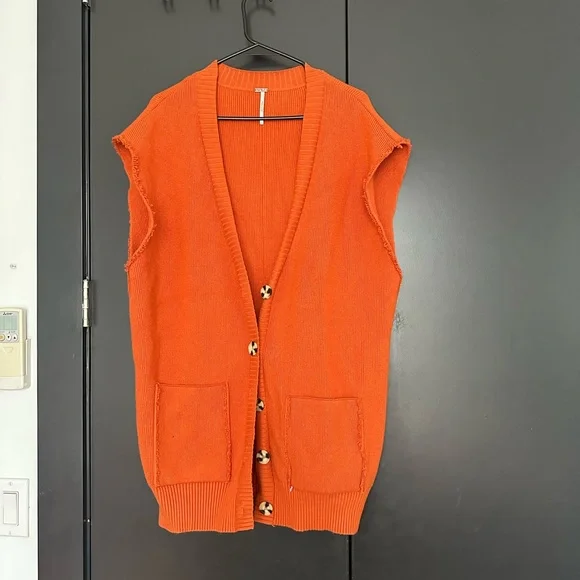 Orange Sleeveless Cardigan with Button Detail - Picture 3 of 3